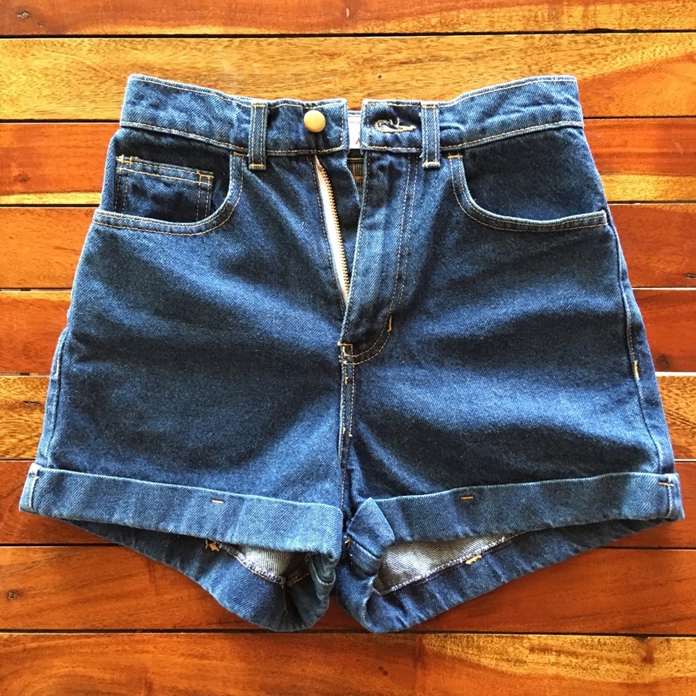 American Apparel Denim High-Waist Cuff Short